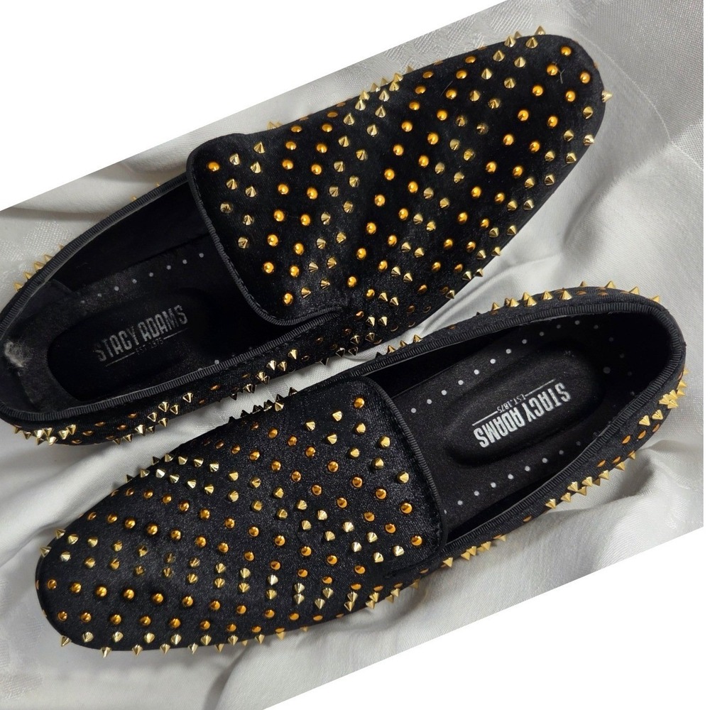 Stacy Adams Loafers Mens 10M Black Spiked Studded Velvet Goth Punk 25612-009